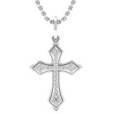 0.15 Carat (ctw) 18K White Gold Round Lab Grown Diamond Cross Pendant (Gold Chain Included)
