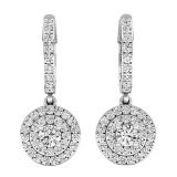 1.00 Carat (ctw) 18K White Gold Round Lab Grown White Diamond Ladies Halo Dangling Earrings 1 CT