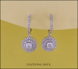 1.00 Carat (ctw) 18K White Gold Round Lab Grown White Diamond Ladies Halo Dangling Earrings 1 CT
