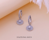 1.00 Carat (ctw) 18K White Gold Round Lab Grown White Diamond Ladies Halo Dangling Earrings 1 CT