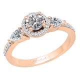18K Rose Gold Round Lab Grown Diamond & Pear White Sapphire Ladies 3 Stone Engagement Ring