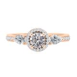 18K Rose Gold Round Lab Grown Diamond & Pear White Sapphire Ladies 3 Stone Engagement Ring