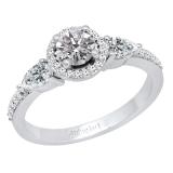 18K White Gold Round Lab Grown Diamond & Pear White Sapphire Ladies 3 Stone Engagement Ring
