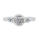 18K White Gold Round Lab Grown Diamond & Pear White Sapphire Ladies 3 Stone Engagement Ring