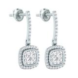 Round Lab Grown White Diamond Cushion Cluster Dangle Stud Earrings for Women (0.40 ctw, Color H-I, Clarity SI2) in 18K White Gold in Screw Back