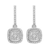 Round Lab Grown White Diamond Cushion Cluster Dangle Stud Earrings for Women (0.40 ctw, Color H-I, Clarity SI2) in 18K White Gold in Screw Back