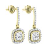 Round Lab Grown White Diamond Cushion Cluster Dangle Stud Earrings for Women (0.40 ctw, Color H-I, Clarity SI2) in 18K Yellow Gold in Screw Back