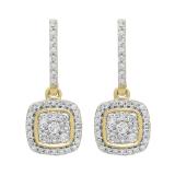 Round Lab Grown White Diamond Cushion Cluster Dangle Stud Earrings for Women (0.40 ctw, Color H-I, Clarity SI2) in 18K Yellow Gold in Screw Back