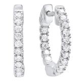 0.52 Carat (ctw) 14K White Gold Round Lab Grown White Diamond Ladies Hoop Earrings 1/2 CT