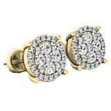 0.40 Carat (ctw) 10K Yellow Gold Round Lab Grown White Diamond Ladies Cluster Flower Stud Earrings