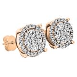 0.40 Carat (ctw) 18K Rose Gold Round Lab Grown White Diamond Ladies Cluster Flower Stud Earrings