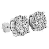 0.40 Carat (ctw) 18K White Gold Round Lab Grown White Diamond Ladies Cluster Flower Stud Earrings