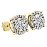 0.40 Carat (ctw) 18K Yellow Gold Round Lab Grown White Diamond Ladies Cluster Flower Stud Earrings