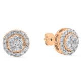 0.30 Carat (ctw) Round Lab Grown White Diamond Ladies Cluster Stud Earrings 1/3 CT 10K Rose Gold