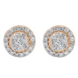 0.30 Carat (ctw) Round Lab Grown White Diamond Ladies Cluster Stud Earrings 1/3 CT 10K Rose Gold
