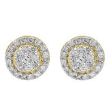 0.30 Carat (ctw) Round Lab Grown White Diamond Ladies Cluster Stud Earrings 1/3 CT 10K Yellow Gold