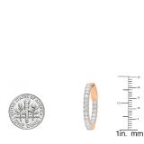 1.20 Carat (ctw) 18K Rose Gold Round Lab Grown White Diamond Ladies Hoop Earrings 1 1/4 CT