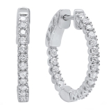 0.70 Carat (ctw) 14K White Gold Lab Grown Round White Diamond Ladies Hoop Earrings 3/4 CT