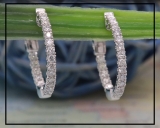 0.70 Carat (ctw) 14K White Gold Lab Grown Round White Diamond Ladies Hoop Earrings 3/4 CT