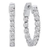 1.30 Carat (ctw) 10K White Gold Round Lab Grown White Diamond Ladies Hoop Earrings