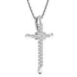 0.35 Carat (cttw) Round Diamond Ladies Cross Pendant 1/3 CT (Silver Chain Included) 10K White Gold