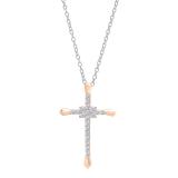 0.35 Carat (cttw) Round Diamond Ladies Cross Pendant 1/3 CT (Silver Chain Included) 14K Rose Gold