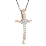 0.35 Carat (cttw) Round Diamond Ladies Cross Pendant 1/3 CT (Silver Chain Included) 14K Rose Gold