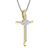 0.35 Carat (cttw) Round Diamond Ladies Cross Pendant 1/3 CT (Silver Chain Included) 18K Yellow Gold