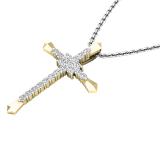 0.35 Carat (cttw) Round Diamond Ladies Cross Pendant 1/3 CT (Silver Chain Included) 18K Yellow Gold