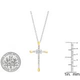 0.35 Carat (cttw) Round Diamond Ladies Cross Pendant 1/3 CT (Silver Chain Included) 18K Yellow Gold