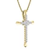 0.35 Carat (cttw) Round Diamond Ladies Cross Pendant 1/3 CT (Gold Chain Included) 10K Yellow Gold