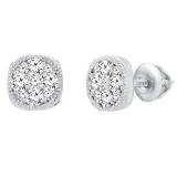 0.40 Carat (cttw) Round Lab Grown White Diamond Ladies Beaded Circle Stud Earrings 10K White Gold