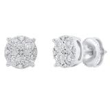 0.15 Carat (cttw) Round Lab Grown White Diamond Ladies Cluster Style Stud Earrings 10K White Gold