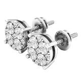 0.15 Carat (cttw) Round Lab Grown White Diamond Ladies Cluster Style Stud Earrings 10K White Gold