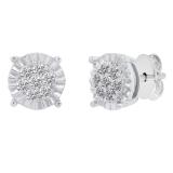 0.40 Carat (cttw) Round Lab Grown Diamond Ladies Illusion Cluster Stud Earrings 18K White Gold