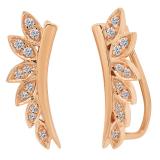 0.15 Carat (cttw) Round Lab Grown White Diamond Ladies Leaf Shaped Climber Earrings 10K Rose Gold