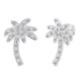 0.30 Carat (cttw) Round Diamond Palm Tree Stud Earrings 1/3 CT Sterling Silver