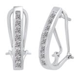 1.05 Carat (cttw) Round Lab Grown White Diamond Ladies J Shape Hoop Earrings 1 CT 10K White Gold