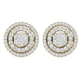 0.45 Carat (cttw) Round Lab Grown White Diamond Ladies Flower Cluster Stud Earrings 1/2 CT 18K Yellow Gold