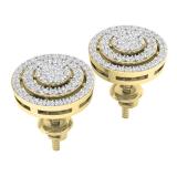 0.45 Carat (cttw) Round Lab Grown White Diamond Ladies Flower Cluster Stud Earrings 1/2 CT 18K Yellow Gold