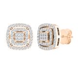 0.30 Carat (cttw) Round Lab Grown White Diamond Ladies Double Cushion Frame Stud Earrings 1/3 CT 10K Rose Gold