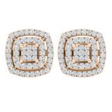 0.30 Carat (cttw) Round Lab Grown White Diamond Ladies Double Cushion Frame Stud Earrings 1/3 CT 10K Rose Gold
