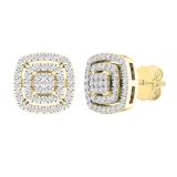 0.30 Carat (cttw) Round Lab Grown White Diamond Ladies Double Cushion Frame Stud Earrings 1/3 CT 14K Yellow Gold