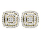 0.30 Carat (cttw) Round Lab Grown White Diamond Ladies Double Cushion Frame Stud Earrings 1/3 CT 14K Yellow Gold
