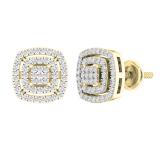 0.30 Carat (cttw) Round Lab Grown White Diamond Ladies Double Cushion Frame Stud Earrings 1/3 CT 14K Yellow Gold