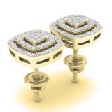 0.30 Carat (cttw) Round Lab Grown White Diamond Ladies Double Cushion Frame Stud Earrings 1/3 CT 14K Yellow Gold