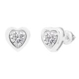 0.80 Carat (cttw) Round Lab Grown White Diamond Ladies Solitaire Heart Shaped Stud Earrings 10K White Gold