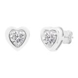 0.80 Carat (cttw) Round Lab Grown White Diamond Ladies Solitaire Heart Shaped Stud Earrings 14K White Gold