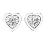 0.80 Carat (cttw) Round Lab Grown White Diamond Ladies Solitaire Heart Shaped Stud Earrings 14K White Gold