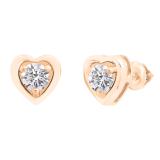 0.80 Carat (cttw) Round Lab Grown White Diamond Ladies Solitaire Heart Shaped Stud Earrings 18K Rose Gold